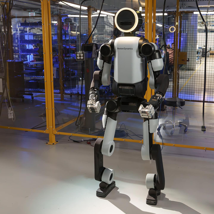 Boston Dynamics Electric Atlas robot with advanced AI and mobility, designed for human-robot interaction and automation in dynamic environments and research.